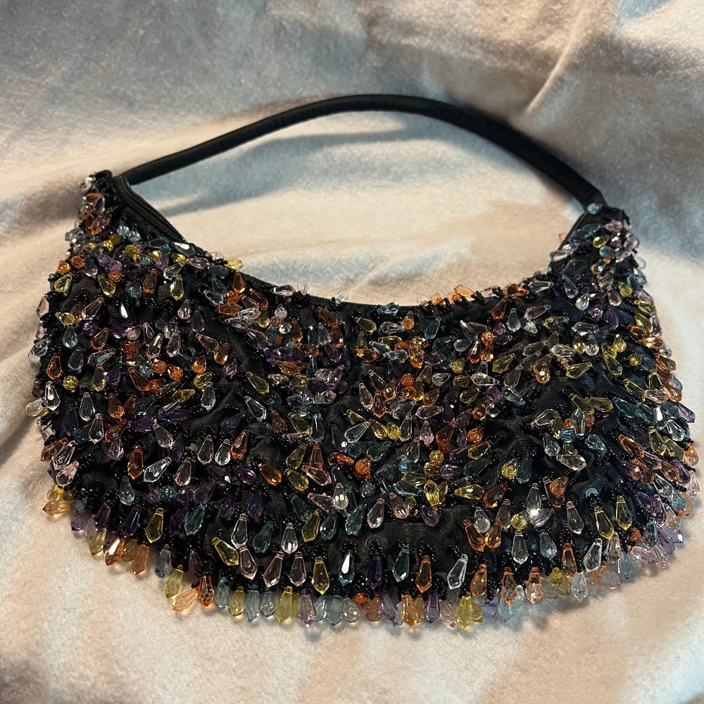 Black Satin Beaded Evening Bag